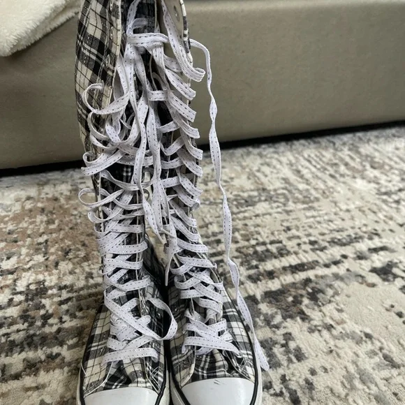 Plaid High-Top Lace-Up Sneakers - Picture 2 of 4